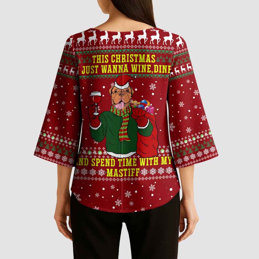 Spend Time With My Mastiff Christmas Kimono Sleeve Blouse Xmas Holiday Patterns - Wonder Print Shop