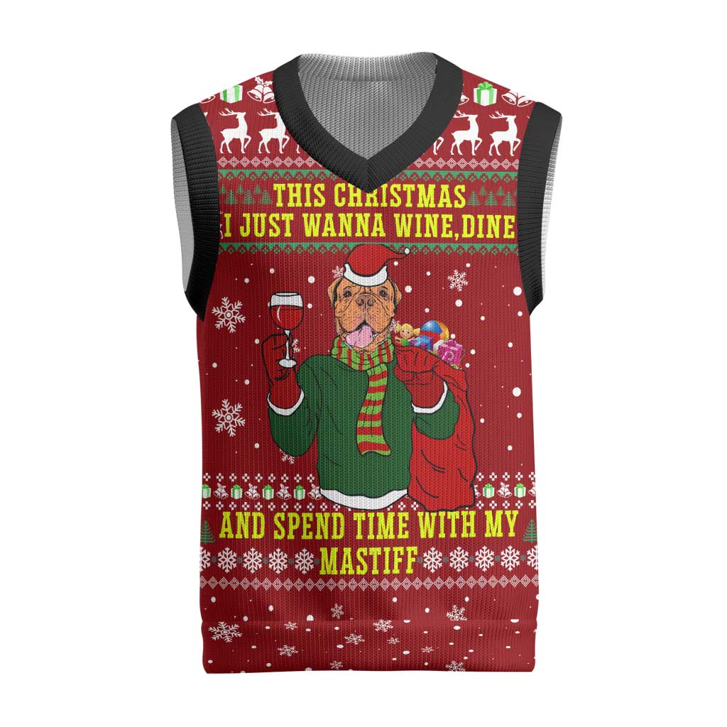 Spend Time With My Mastiff Christmas Knitted V-Neck Vest Xmas Holiday Patterns - Wonder Print Shop