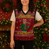 Spend Time With My Mastiff Christmas Knitted V-Neck Vest Xmas Holiday Patterns - Wonder Print Shop