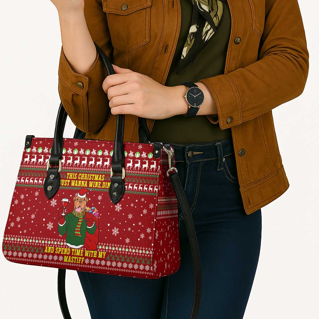 Spend Time With My Mastiff Christmas Leather Bag Xmas Holiday Patterns - Wonder Print Shop