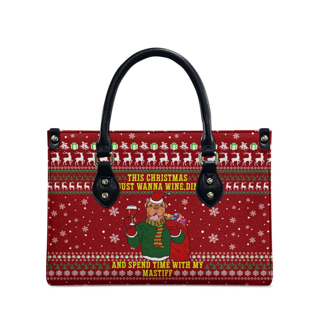 Spend Time With My Mastiff Christmas Leather Bag Xmas Holiday Patterns - Wonder Print Shop
