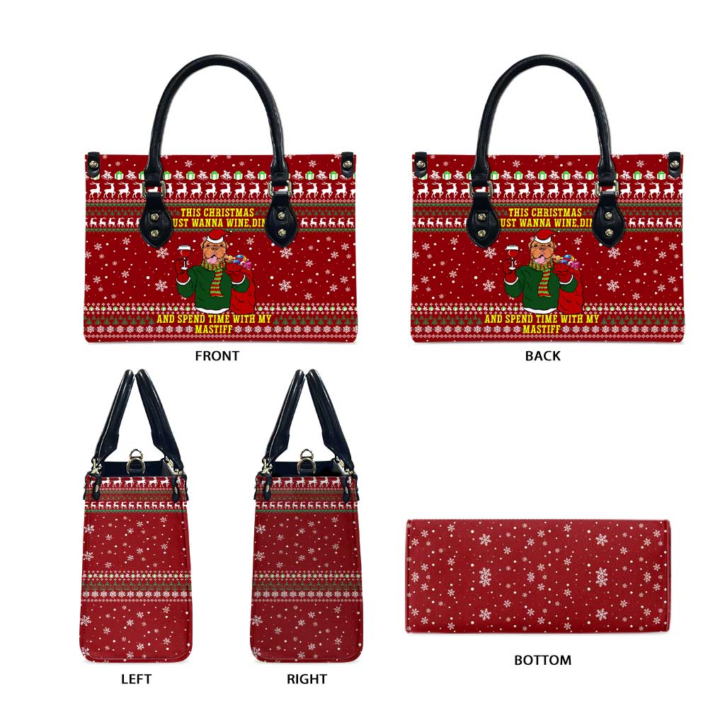 Spend Time With My Mastiff Christmas Leather Bag Xmas Holiday Patterns - Wonder Print Shop