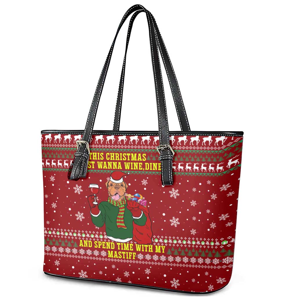 Spend Time With My Mastiff Christmas Leather Tote Bag Xmas Holiday Patterns - Wonder Print Shop