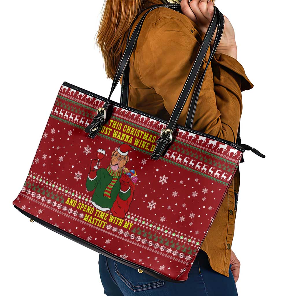 Spend Time With My Mastiff Christmas Leather Tote Bag Xmas Holiday Patterns - Wonder Print Shop