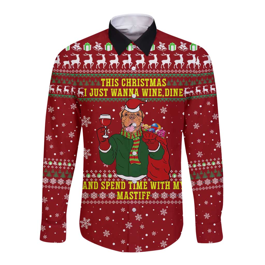 Spend Time With My Mastiff Christmas Long Sleeve Button Shirt Xmas Holiday Patterns - Wonder Print Shop