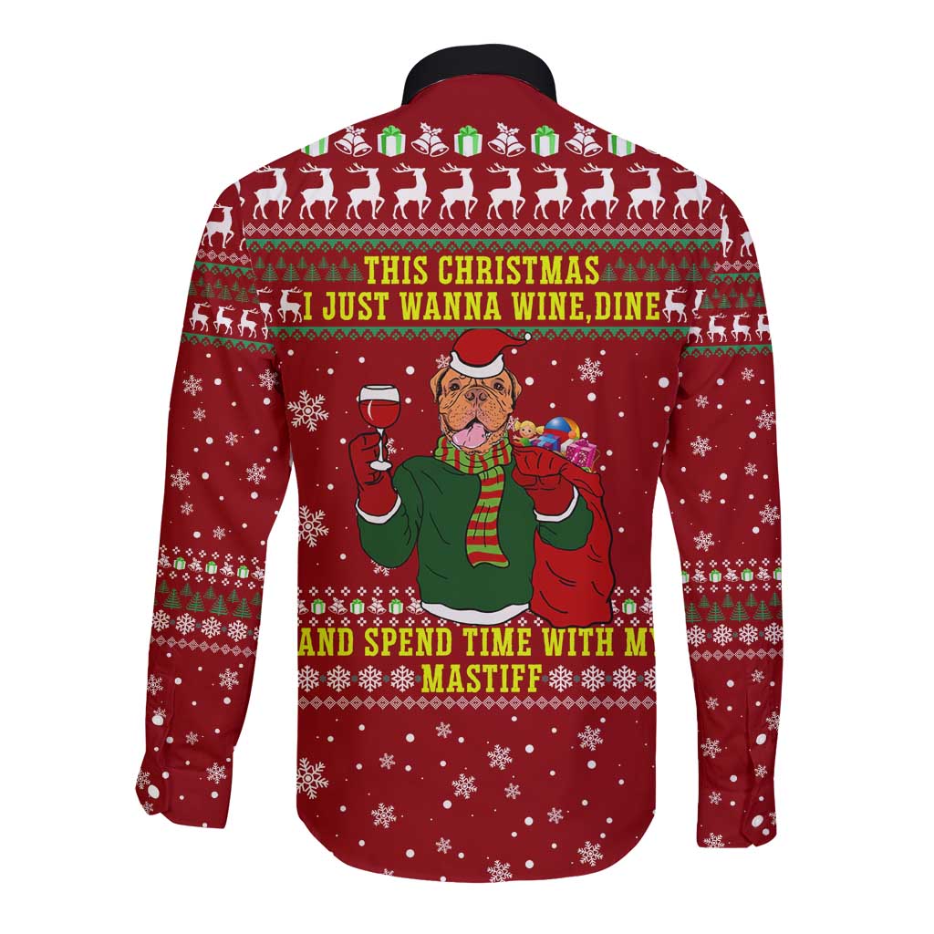 Spend Time With My Mastiff Christmas Long Sleeve Button Shirt Xmas Holiday Patterns - Wonder Print Shop
