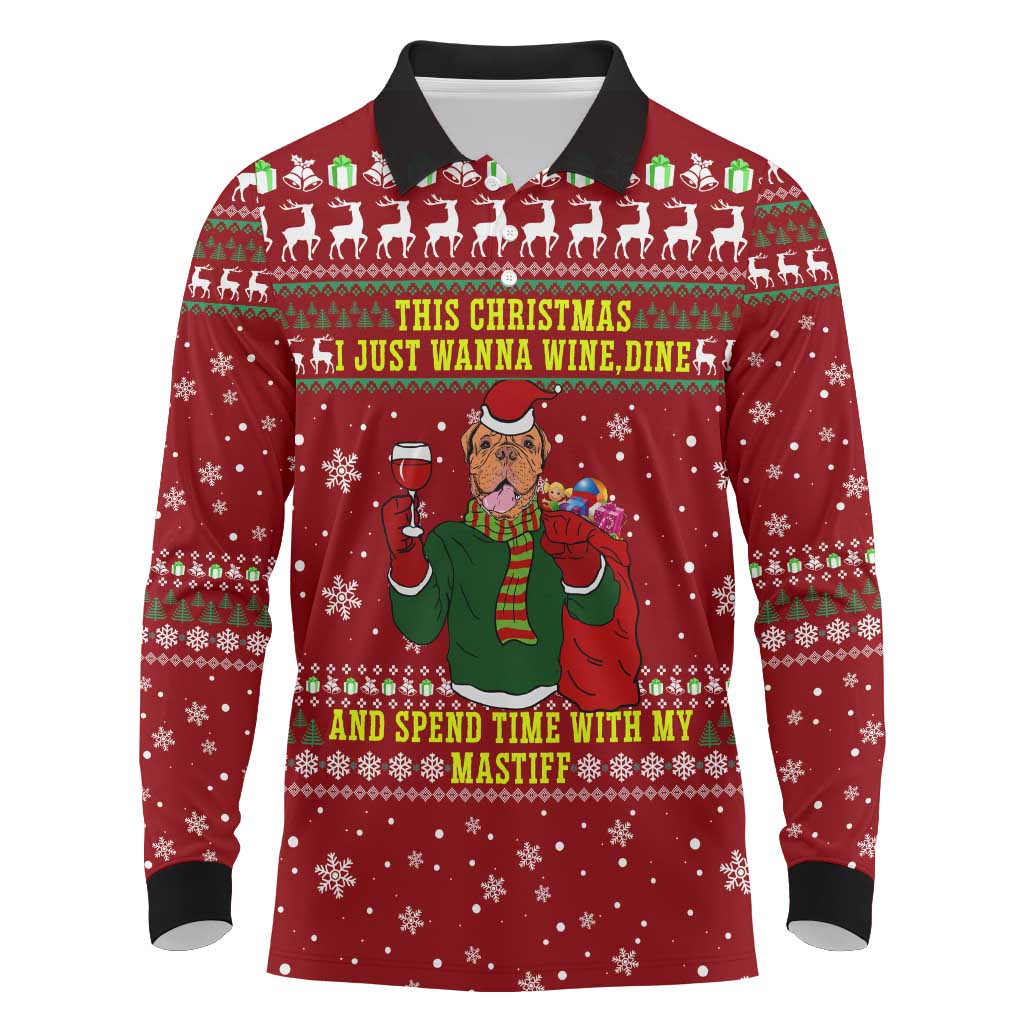Spend Time With My Mastiff Christmas Long Sleeve Polo Shirt Xmas Holiday Patterns - Wonder Print Shop
