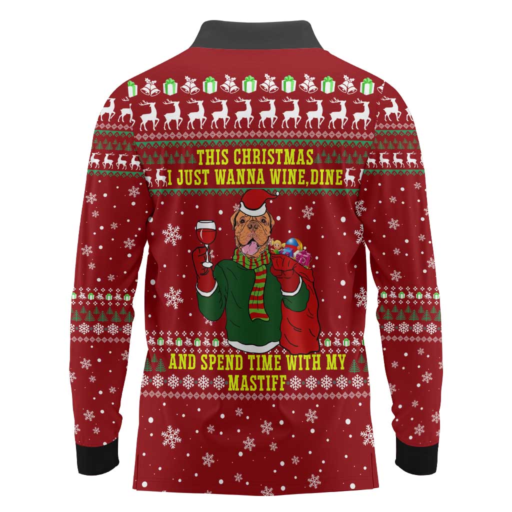 Spend Time With My Mastiff Christmas Long Sleeve Polo Shirt Xmas Holiday Patterns - Wonder Print Shop