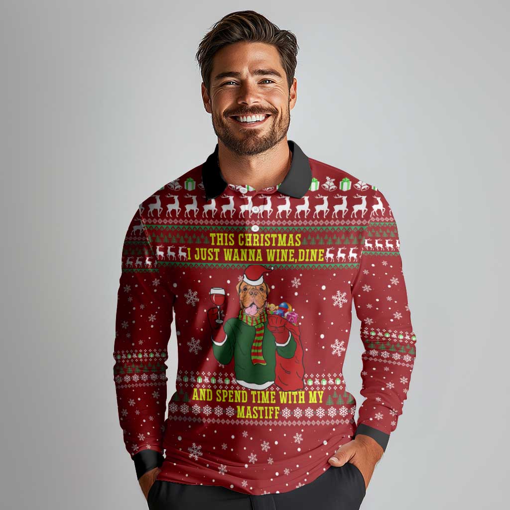 Spend Time With My Mastiff Christmas Long Sleeve Polo Shirt Xmas Holiday Patterns - Wonder Print Shop