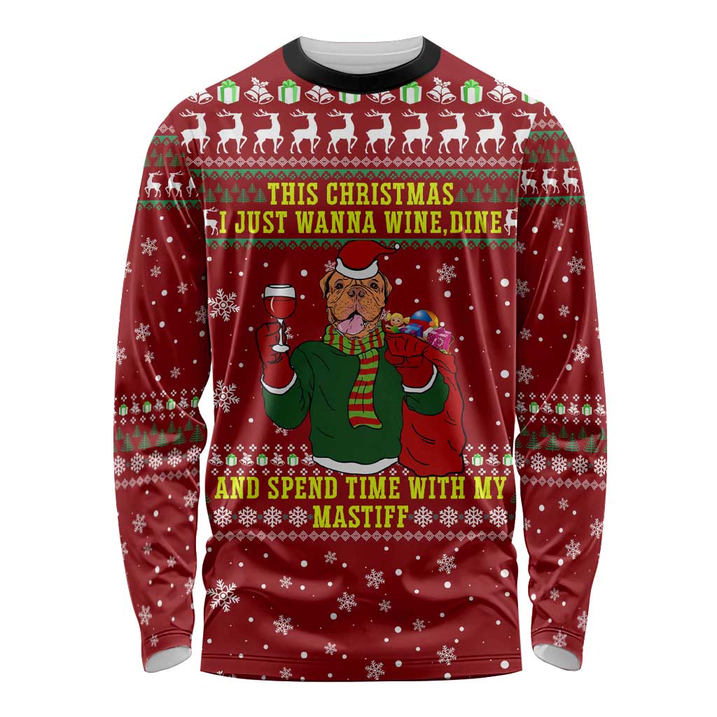 Spend Time With My Mastiff Christmas Long Sleeve Shirt Xmas Holiday Patterns - Wonder Print Shop