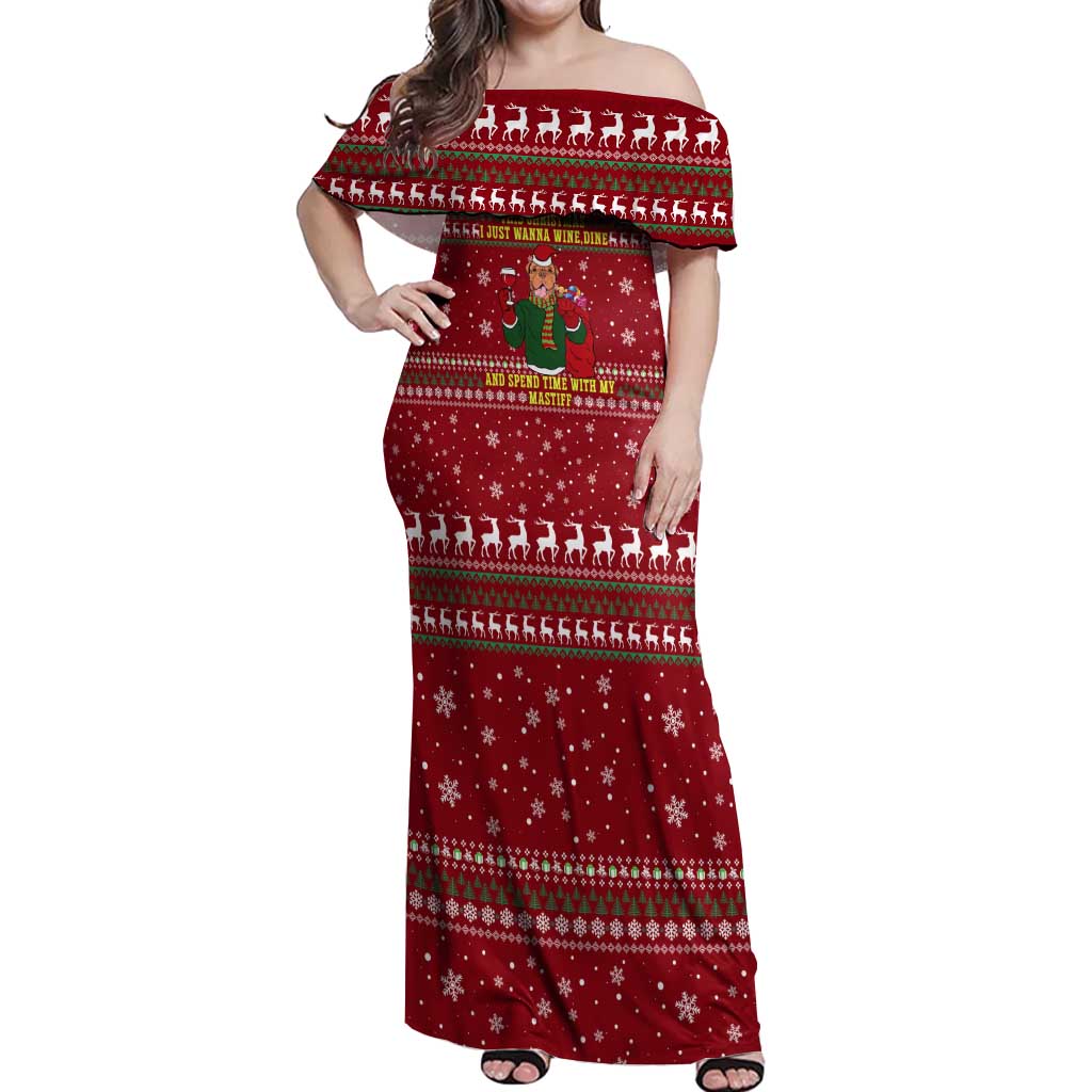 Spend Time With My Mastiff Christmas Off Shoulder Maxi Dress Xmas Holiday Patterns - Wonder Print Shop