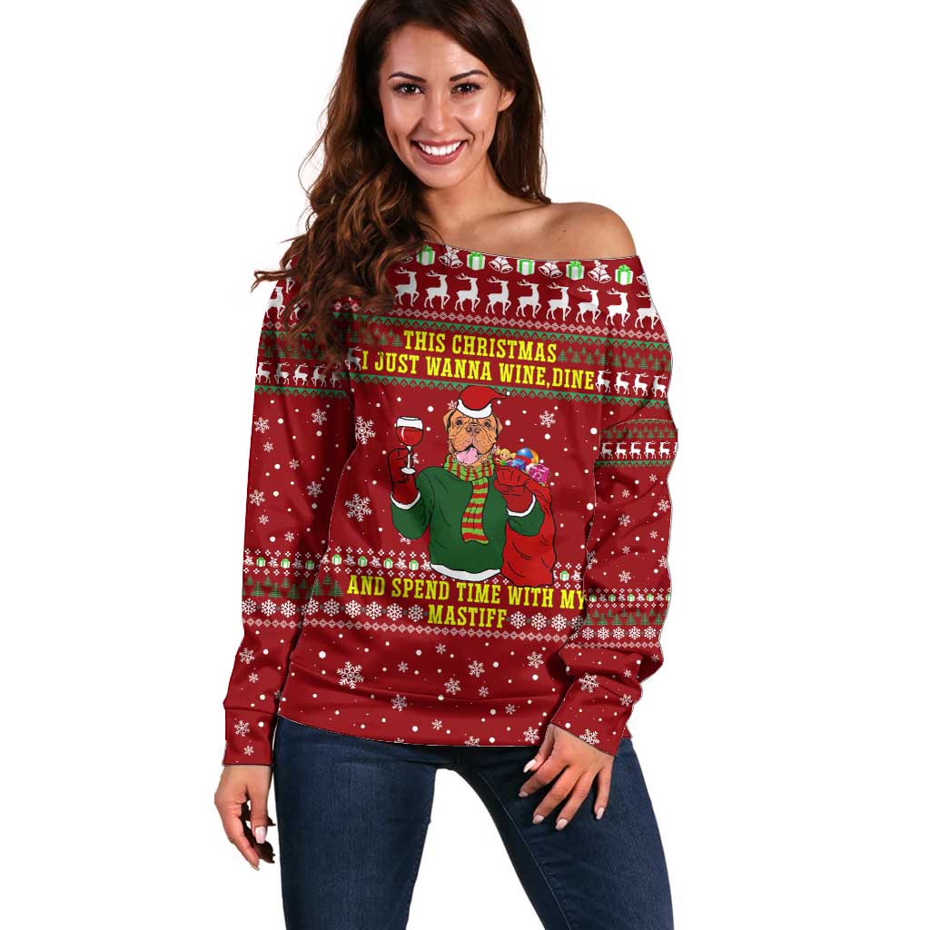 Spend Time With My Mastiff Christmas Off Shoulder Sweater Xmas Holiday Patterns - Wonder Print Shop