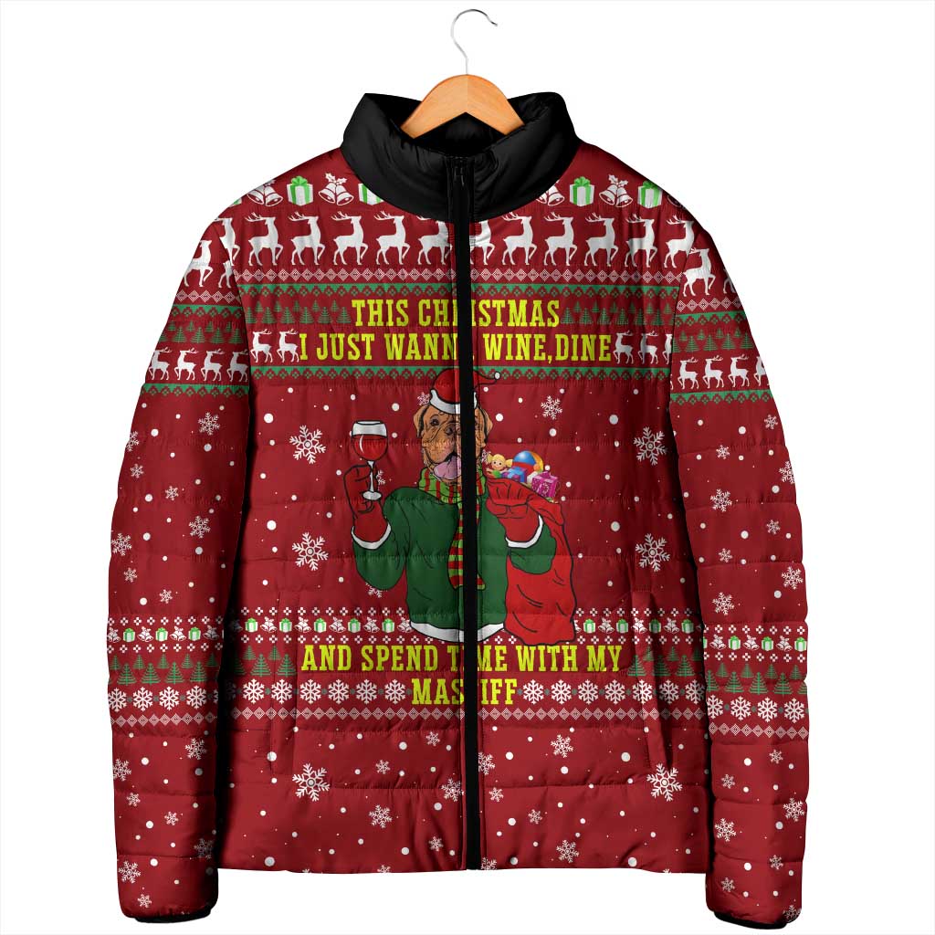 Spend Time With My Mastiff Christmas Padded Jacket Xmas Holiday Patterns - Wonder Print Shop