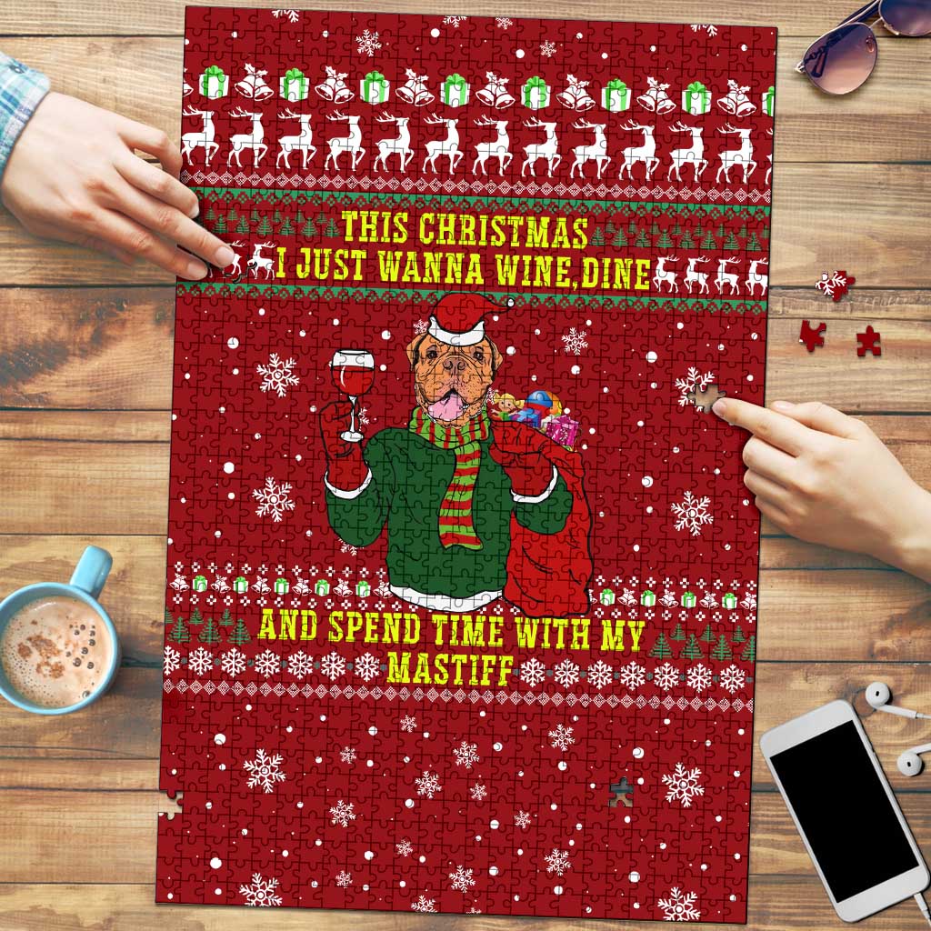 Spend Time With My Mastiff Christmas Puzzle Xmas Holiday Patterns - Wonder Print Shop