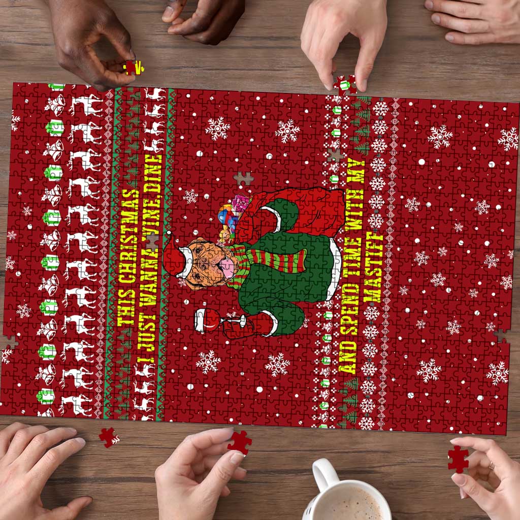 Spend Time With My Mastiff Christmas Puzzle Xmas Holiday Patterns - Wonder Print Shop