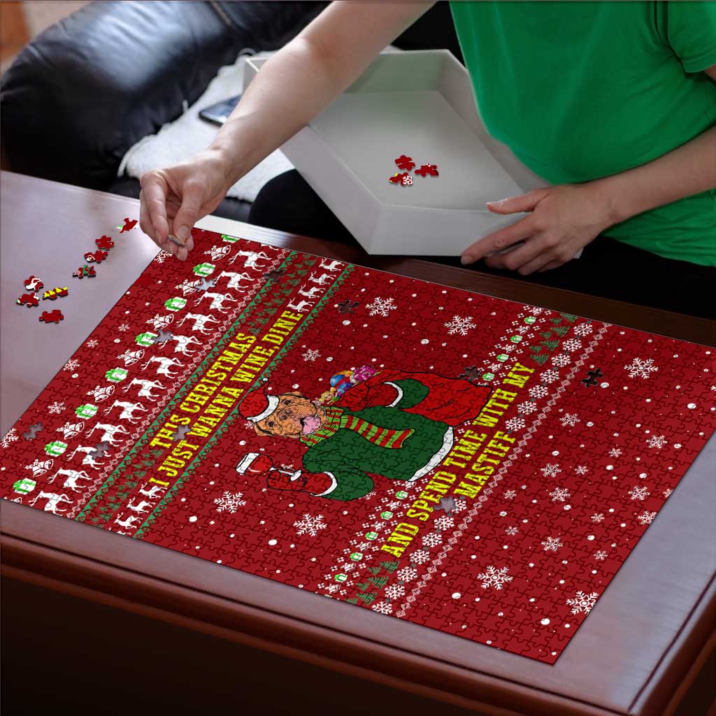 Spend Time With My Mastiff Christmas Puzzle Xmas Holiday Patterns - Wonder Print Shop