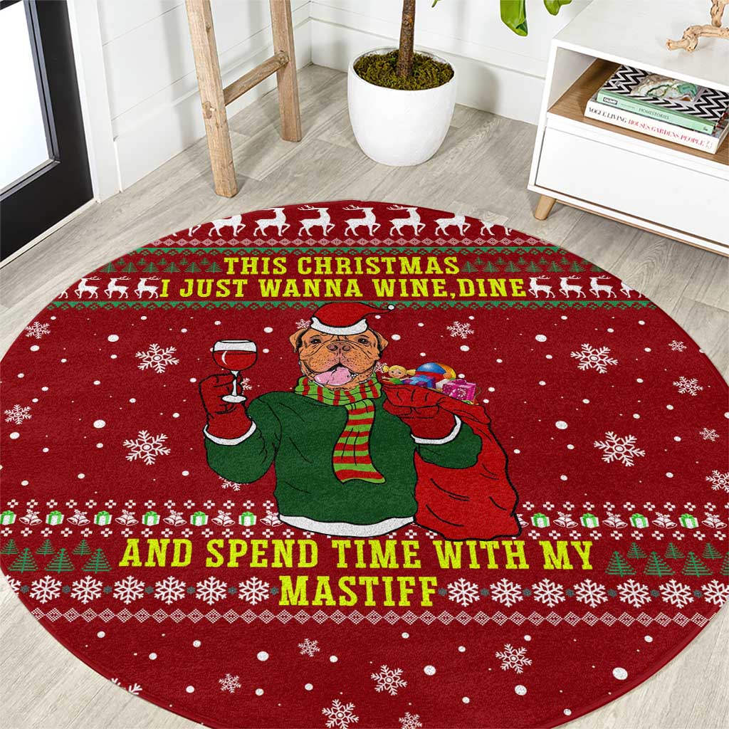Spend Time With My Mastiff Christmas Round Carpet Xmas Holiday Patterns - Wonder Print Shop