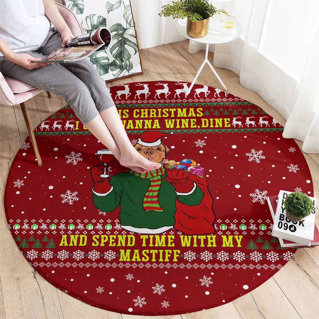 Spend Time With My Mastiff Christmas Round Carpet Xmas Holiday Patterns - Wonder Print Shop