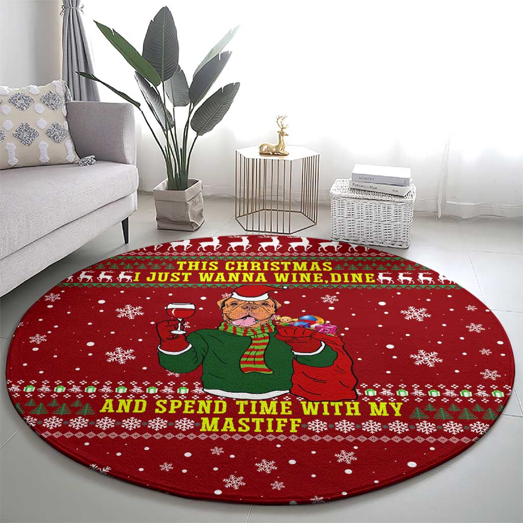 Spend Time With My Mastiff Christmas Round Carpet Xmas Holiday Patterns - Wonder Print Shop