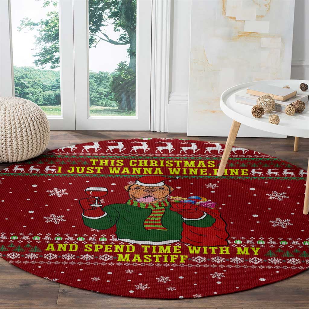 Spend Time With My Mastiff Christmas Round Carpet Xmas Holiday Patterns - Wonder Print Shop