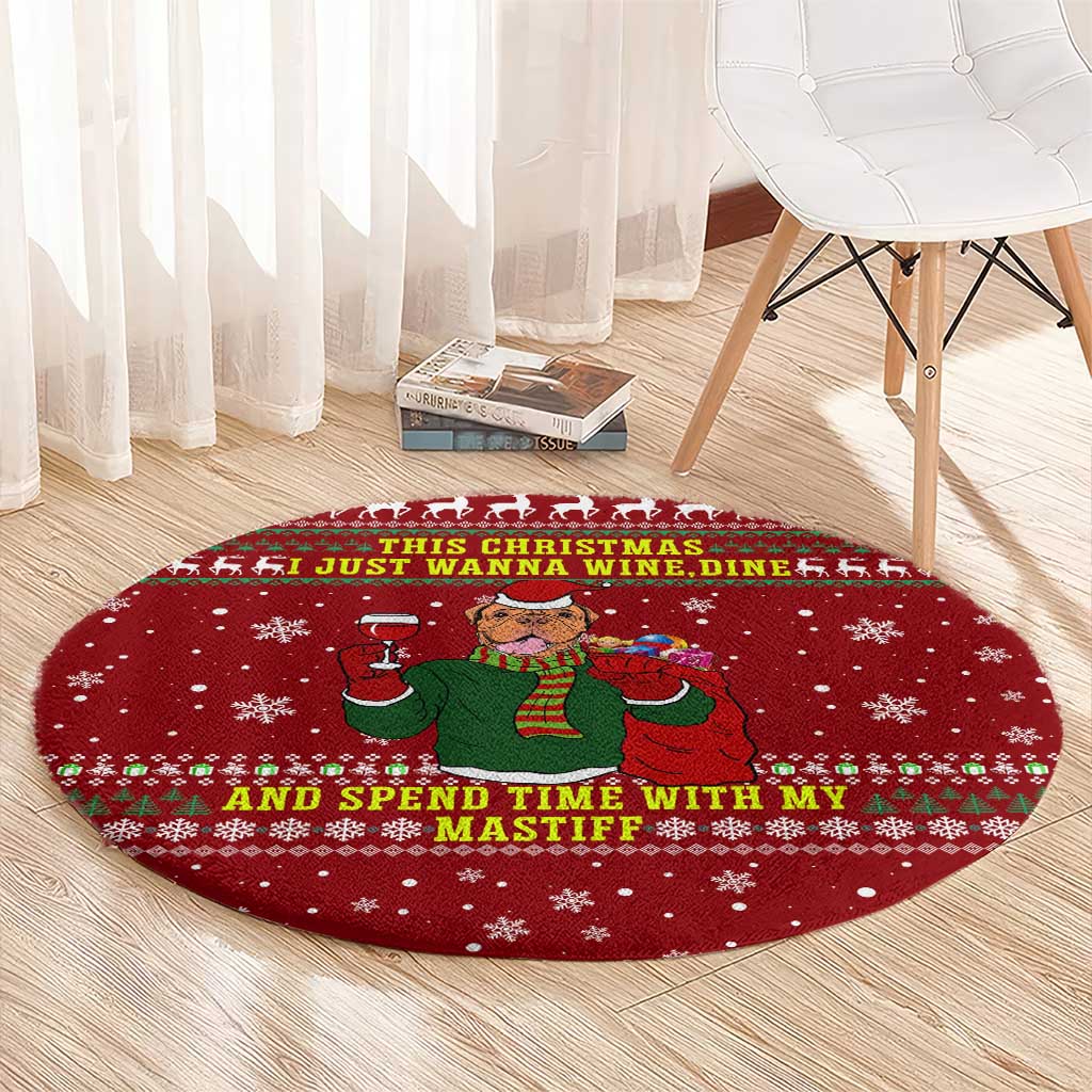 Spend Time With My Mastiff Christmas Round Carpet Xmas Holiday Patterns - Wonder Print Shop