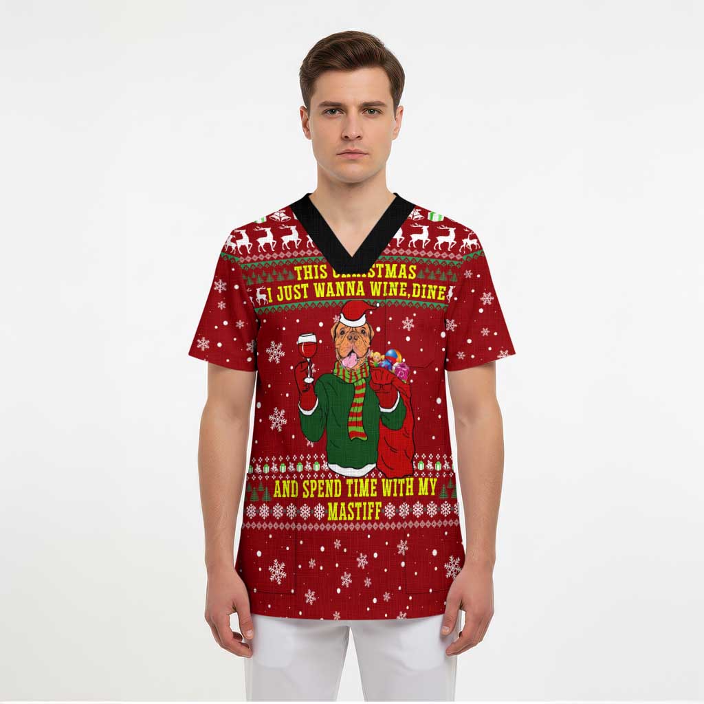 Spend Time With My Mastiff Christmas Scrub Top Xmas Holiday Patterns - Wonder Print Shop