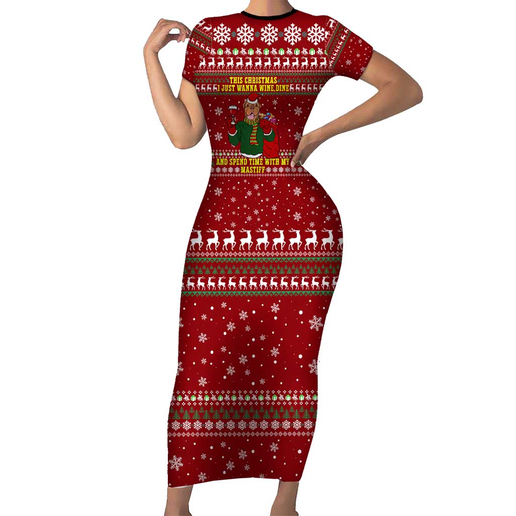 Spend Time With My Mastiff Christmas Short Sleeve Bodycon Dress Xmas Holiday Patterns - Wonder Print Shop