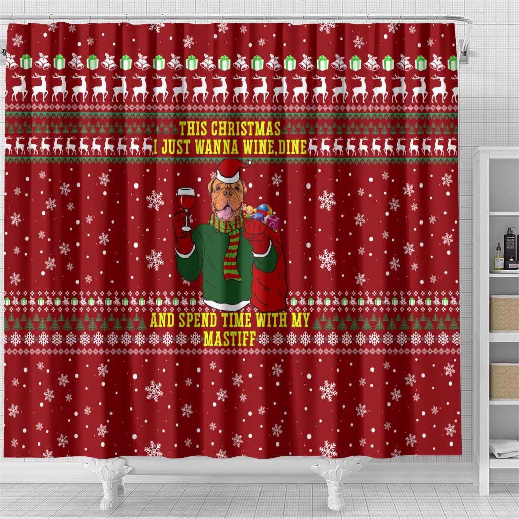 Spend Time With My Mastiff Christmas Shower Curtain Xmas Holiday Patterns - Wonder Print Shop