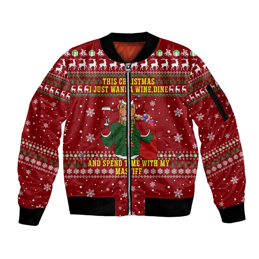 Spend Time With My Mastiff Christmas Sleeve Zip Bomber Jacket Xmas Holiday Patterns - Wonder Print Shop