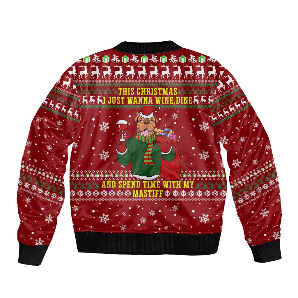 Spend Time With My Mastiff Christmas Sleeve Zip Bomber Jacket Xmas Holiday Patterns - Wonder Print Shop
