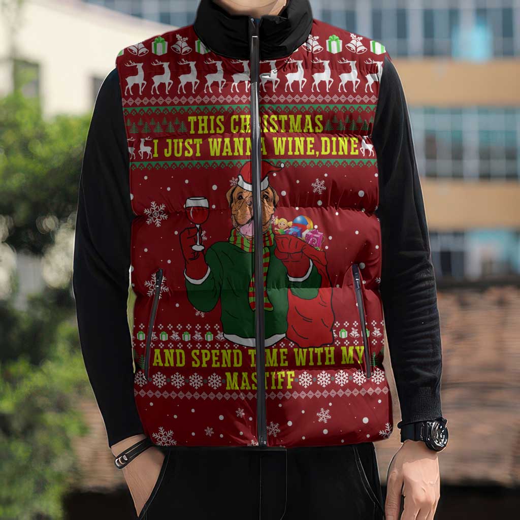 Spend Time With My Mastiff Christmas Sleeveless Puffer Jacket Xmas Holiday Patterns - Wonder Print Shop