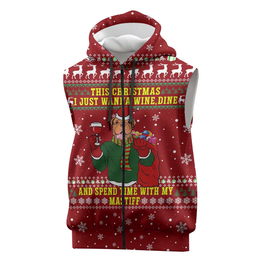 Spend Time With My Mastiff Christmas Sleeveless Zip Hoodie Xmas Holiday Patterns - Wonder Print Shop