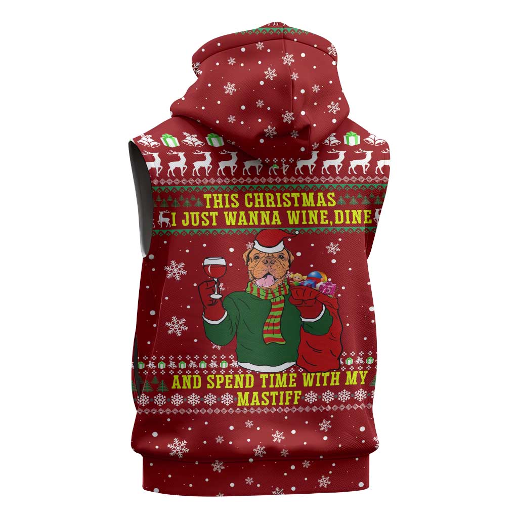 Spend Time With My Mastiff Christmas Sleeveless Zip Hoodie Xmas Holiday Patterns - Wonder Print Shop