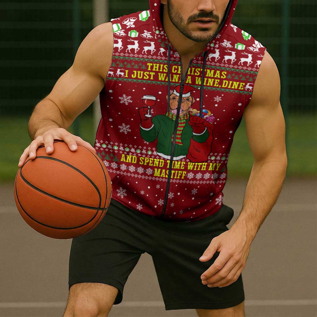 Spend Time With My Mastiff Christmas Sleeveless Zip Hoodie Xmas Holiday Patterns - Wonder Print Shop