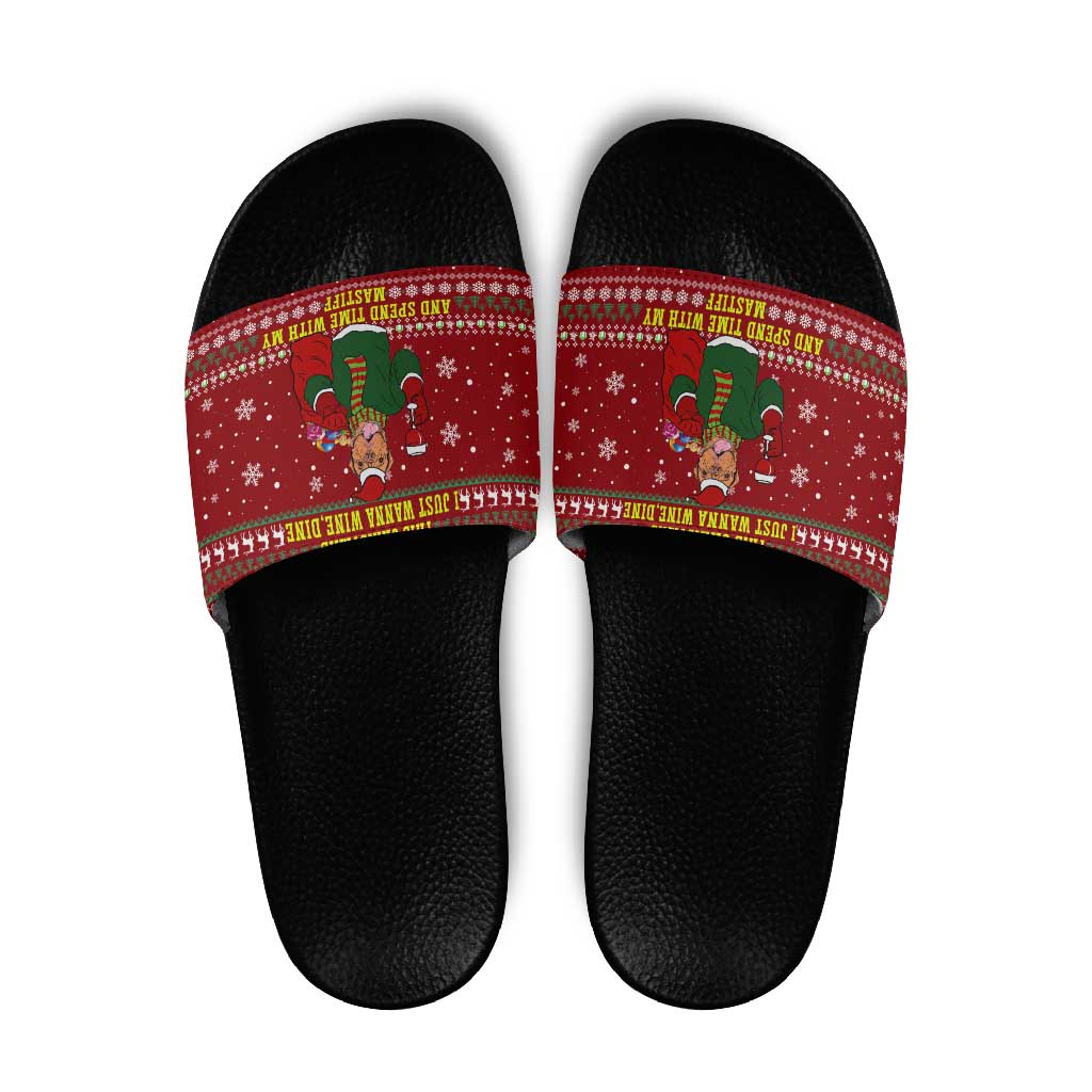 Spend Time With My Mastiff Christmas Slide Sandals Xmas Holiday Patterns - Wonder Print Shop