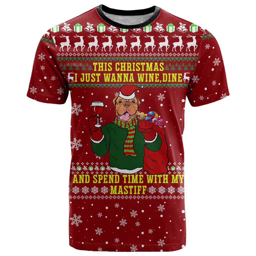 Spend Time With My Mastiff Christmas T Shirt Xmas Holiday Patterns - Wonder Print Shop