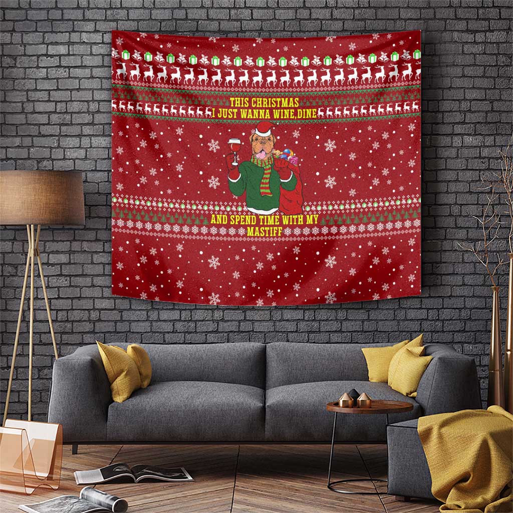 Spend Time With My Mastiff Christmas Tapestry Xmas Holiday Patterns - Wonder Print Shop
