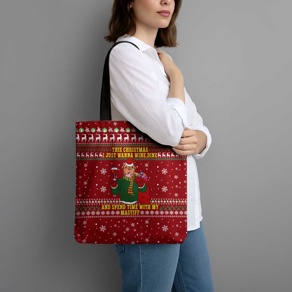 Spend Time With My Mastiff Christmas Tote Bag Xmas Holiday Patterns - Wonder Print Shop