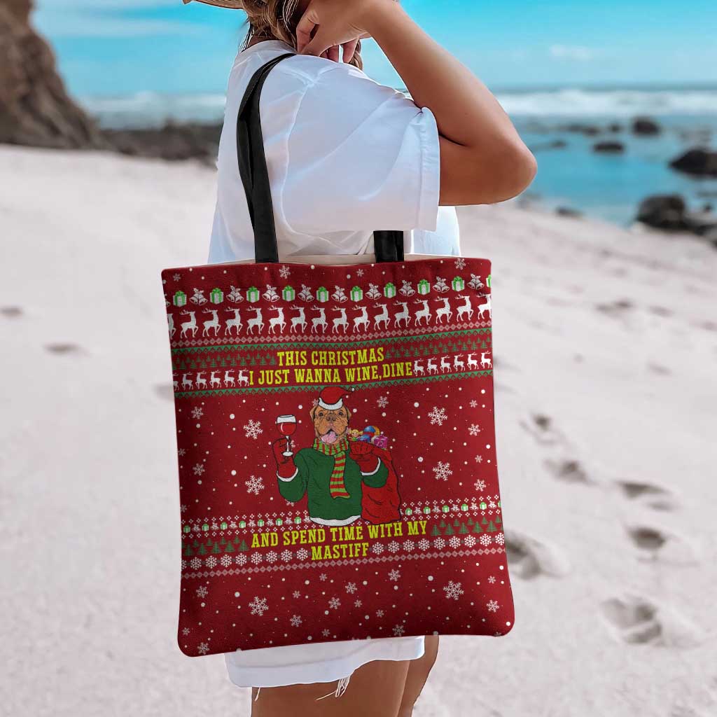 Spend Time With My Mastiff Christmas Tote Bag Xmas Holiday Patterns - Wonder Print Shop