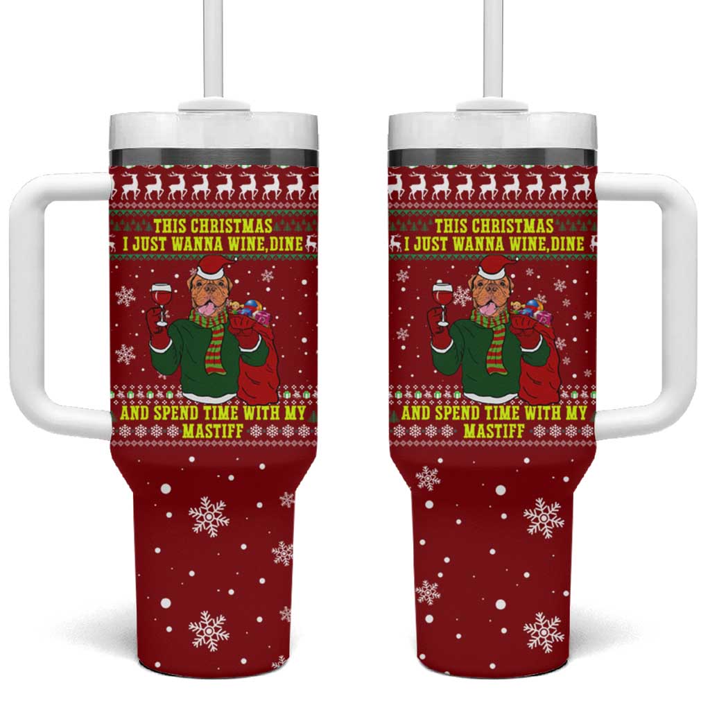 Spend Time With My Mastiff Christmas Tumbler With Handle Xmas Holiday Patterns - Wonder Print Shop