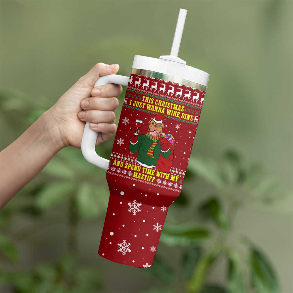 Spend Time With My Mastiff Christmas Tumbler With Handle Xmas Holiday Patterns - Wonder Print Shop