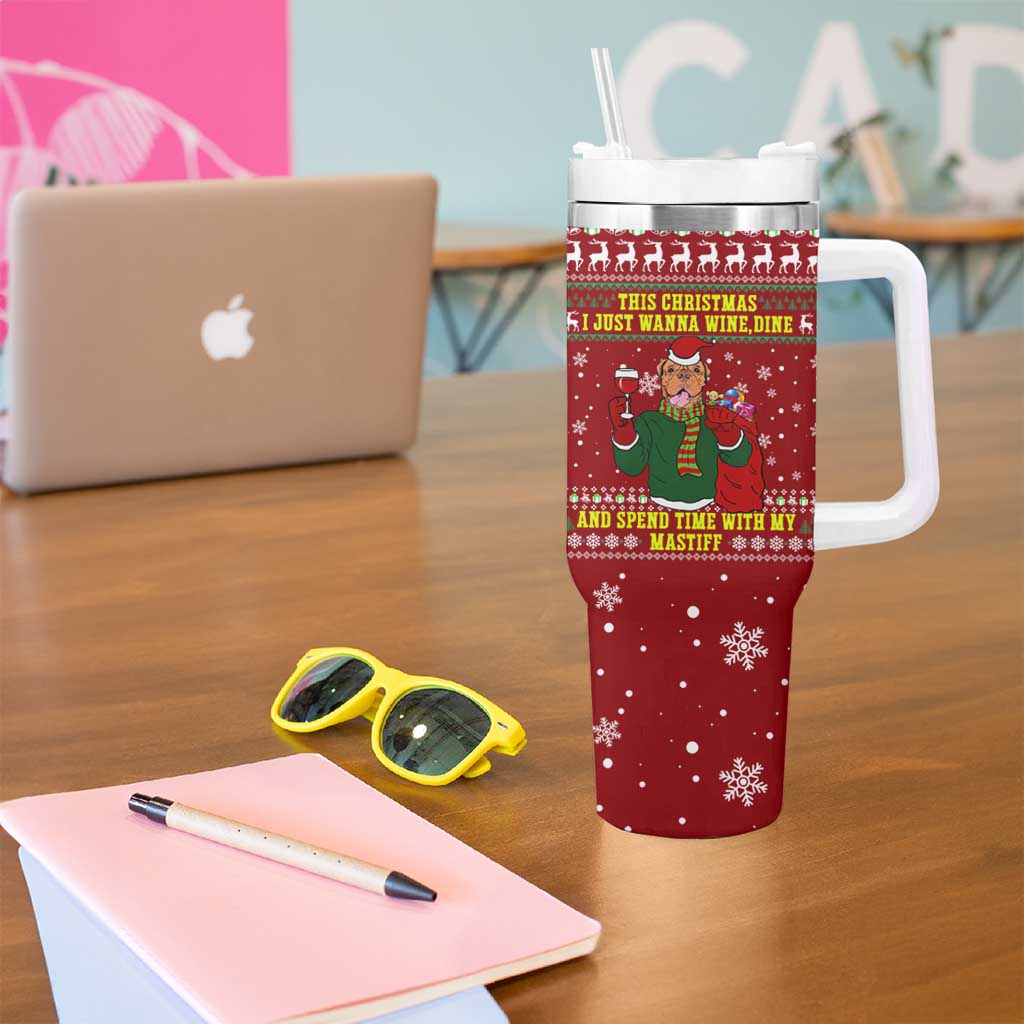 Spend Time With My Mastiff Christmas Tumbler With Handle Xmas Holiday Patterns - Wonder Print Shop