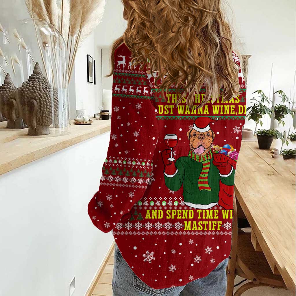Spend Time With My Mastiff Christmas Women Casual Shirt Xmas Holiday Patterns - Wonder Print Shop