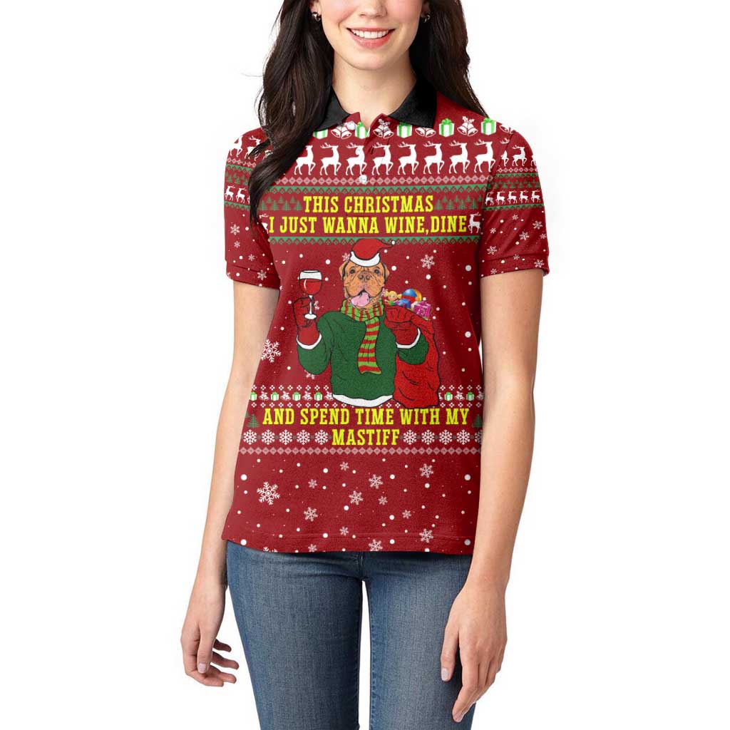 Spend Time With My Mastiff Christmas Women Polo Shirt Xmas Holiday Patterns - Wonder Print Shop