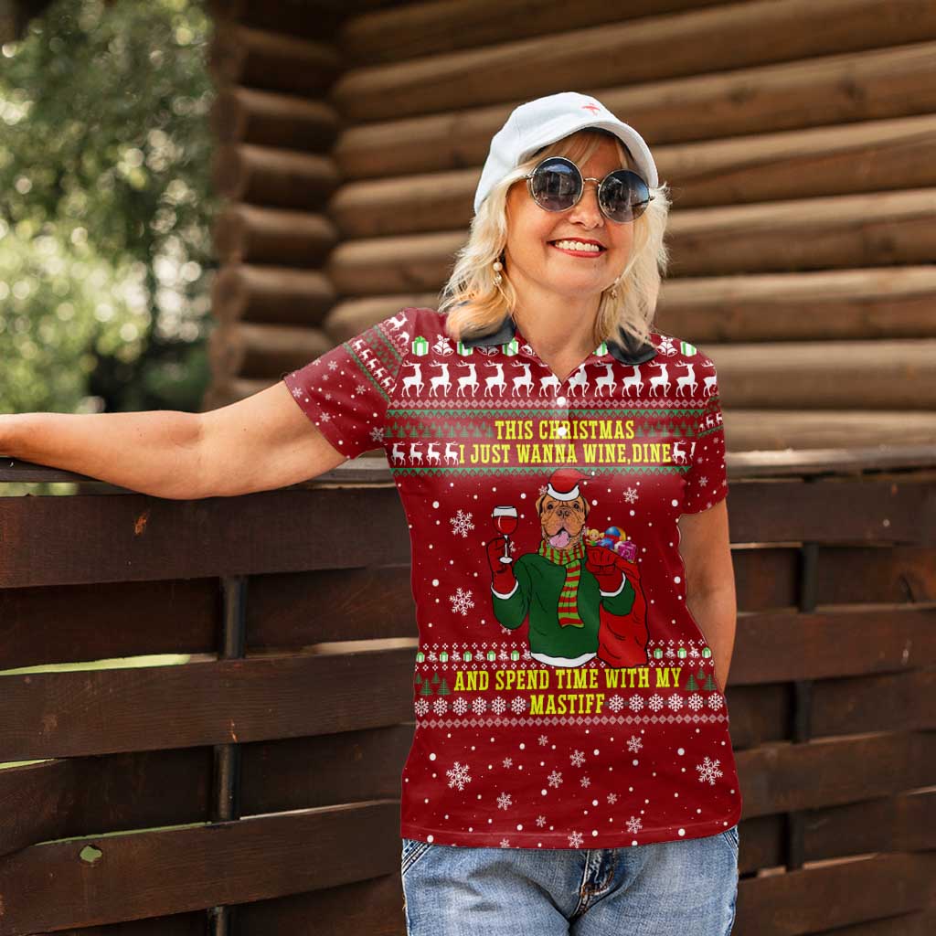 Spend Time With My Mastiff Christmas Women Polo Shirt Xmas Holiday Patterns - Wonder Print Shop
