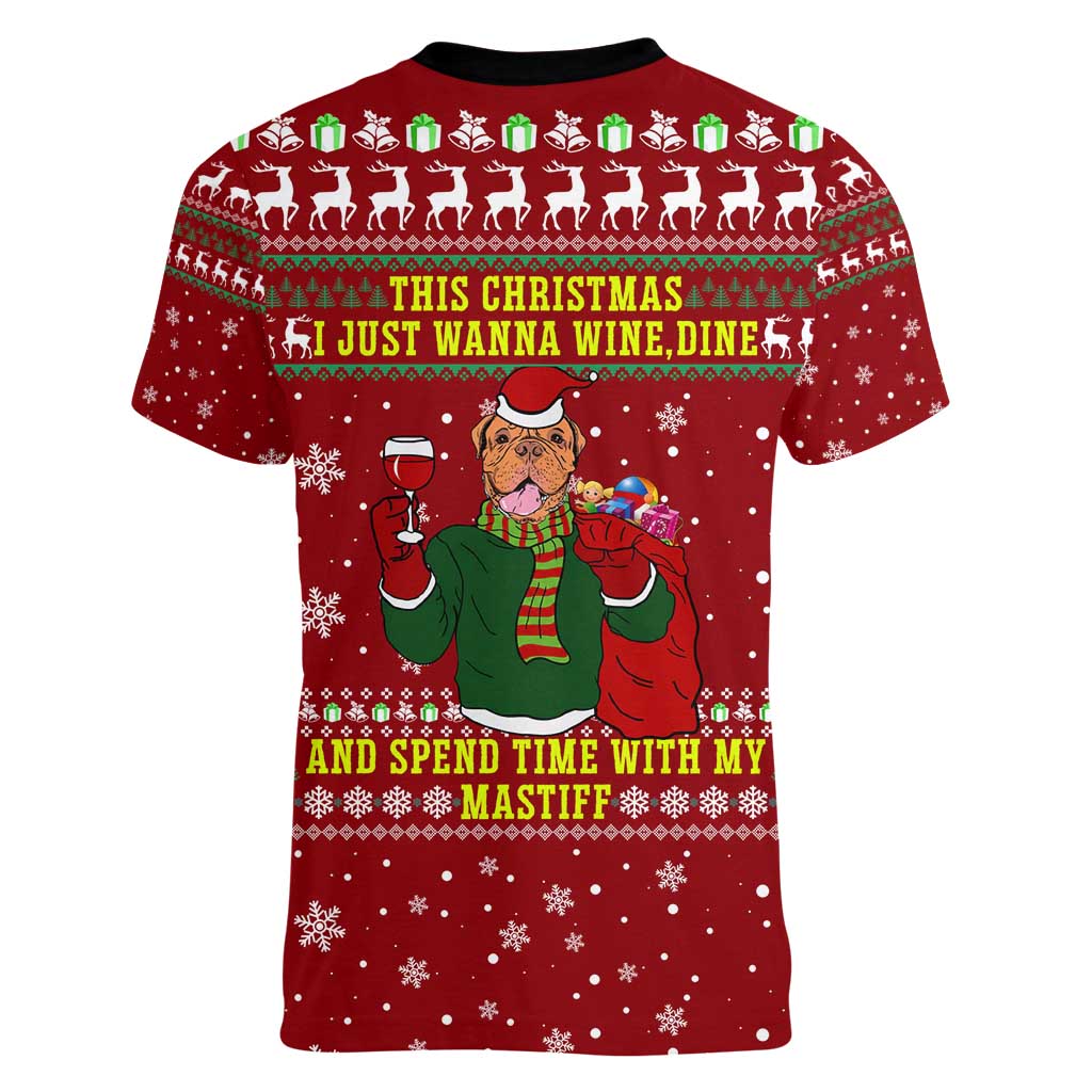 Spend Time With My Mastiff Christmas Women V-Neck T-Shirt Xmas Holiday Patterns - Wonder Print Shop