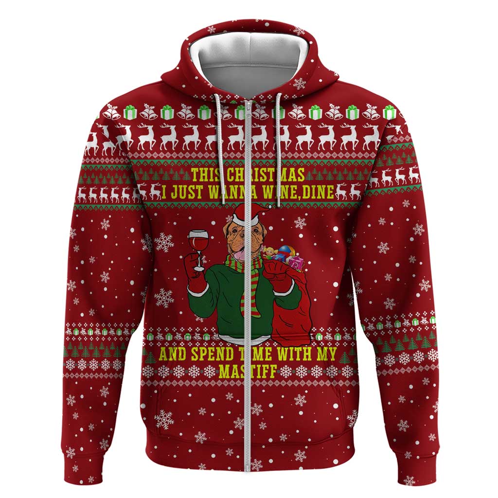 Spend Time With My Mastiff Christmas Zip Hoodie Xmas Holiday Patterns - Wonder Print Shop