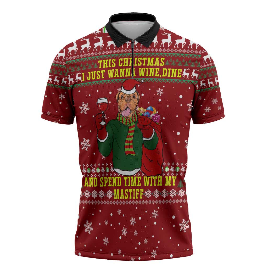 Spend Time With My Mastiff Christmas Zipper Polo Shirt Xmas Holiday Patterns - Wonder Print Shop