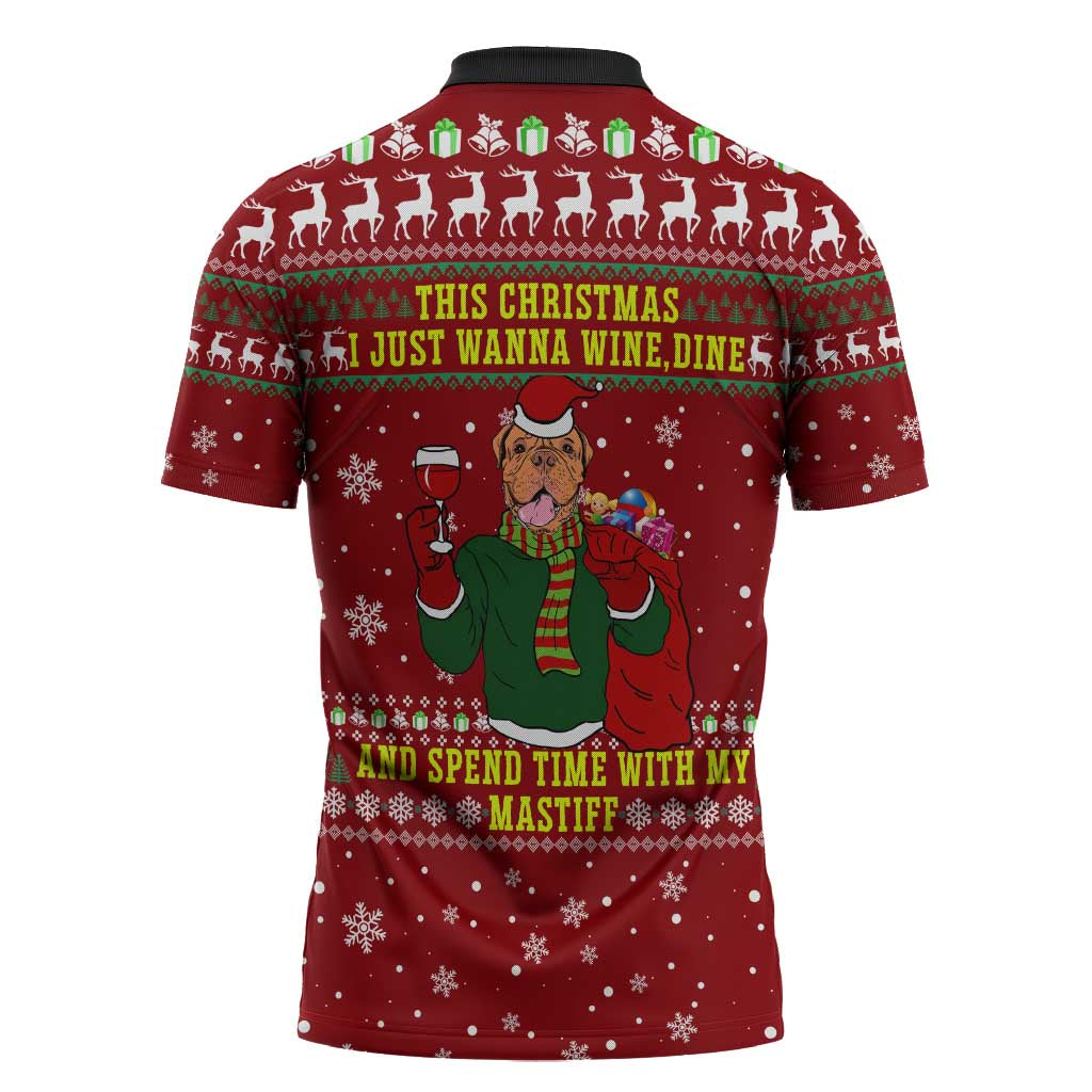 Spend Time With My Mastiff Christmas Zipper Polo Shirt Xmas Holiday Patterns - Wonder Print Shop
