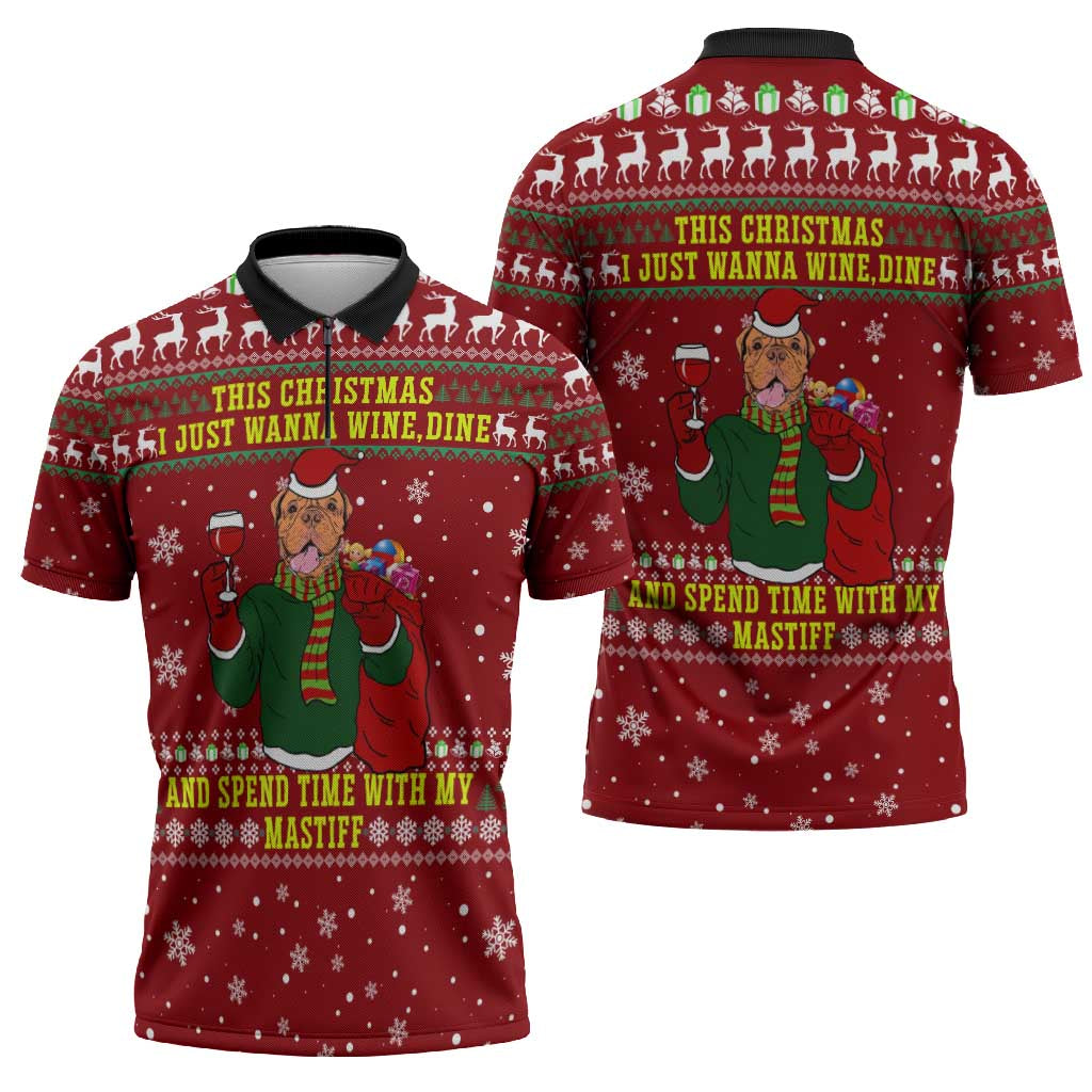 Spend Time With My Mastiff Christmas Zipper Polo Shirt Xmas Holiday Patterns - Wonder Print Shop